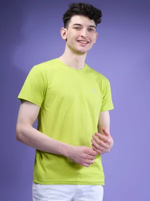 Men Cotton Lime Green Half Sleeves Expert Tee ET17