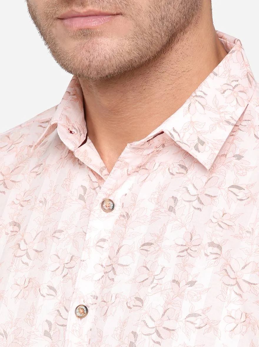 Pink Printed Slim Fit Casual Shirt | JadeBlue