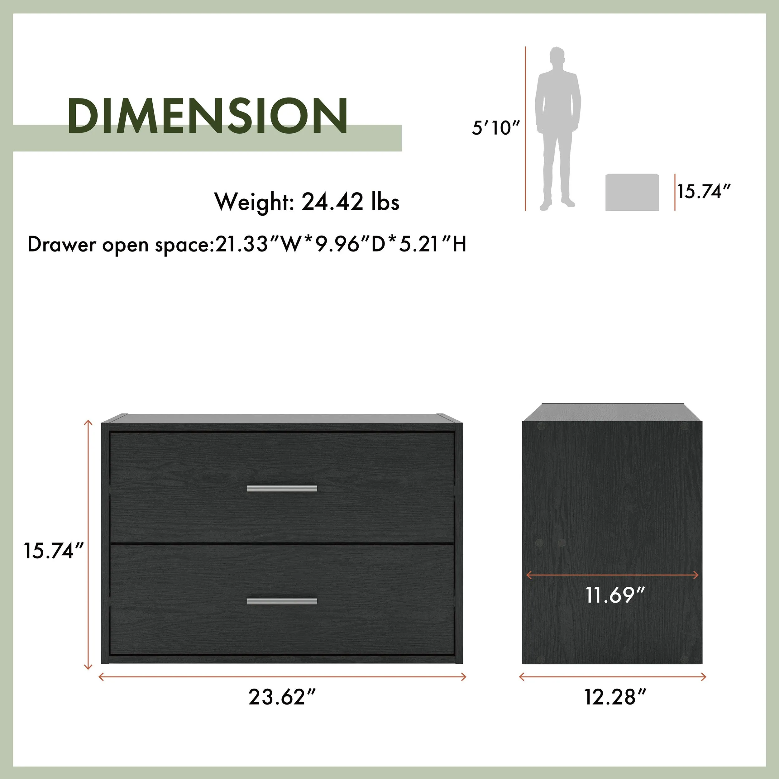 Quincy 15.74 in. Tall Stackable Engineered wood Modern Modular Cabinet Bookcase with 2-Drawers