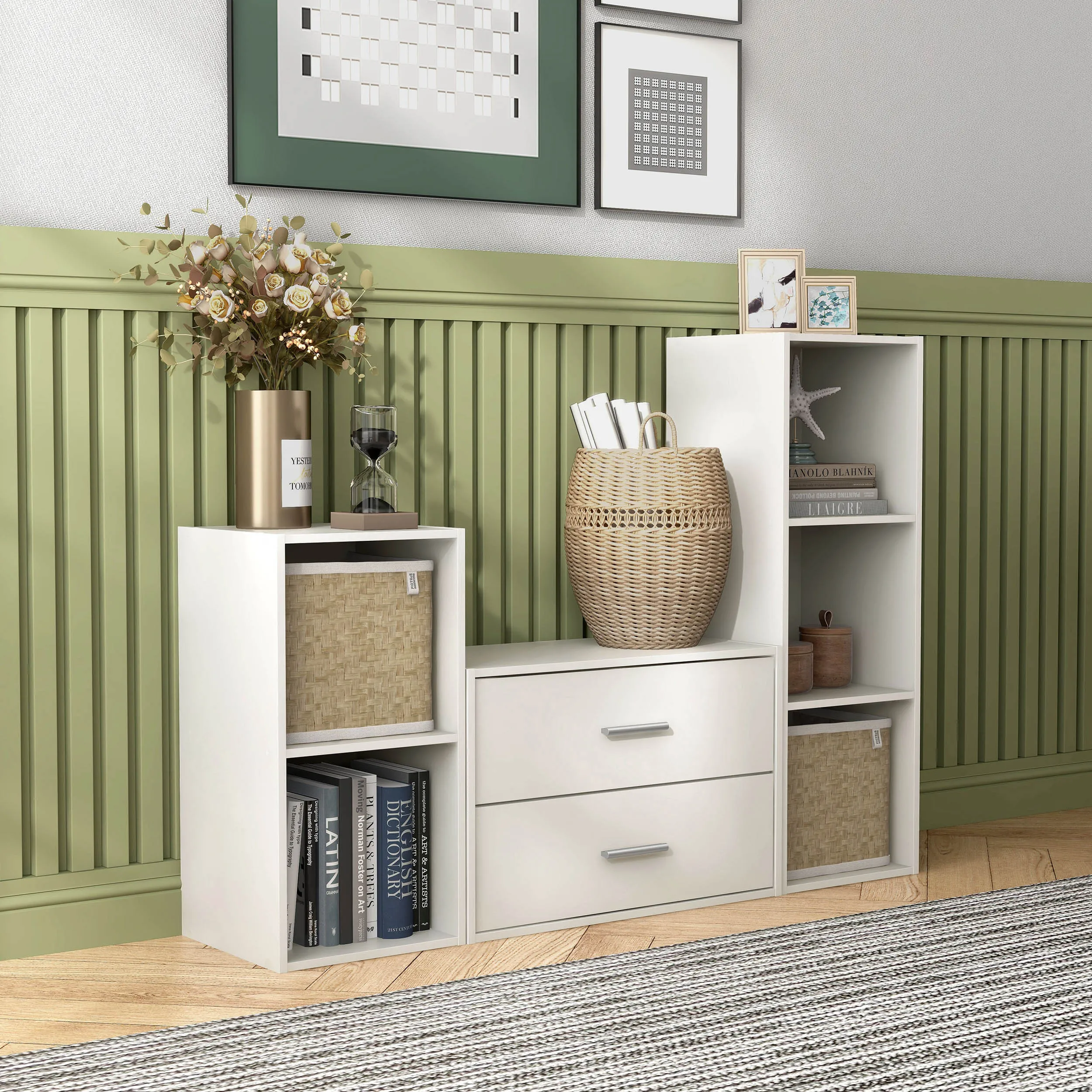 Quincy 15.74 in. Tall Stackable Engineered wood Modern Modular Cabinet Bookcase with 2-Drawers