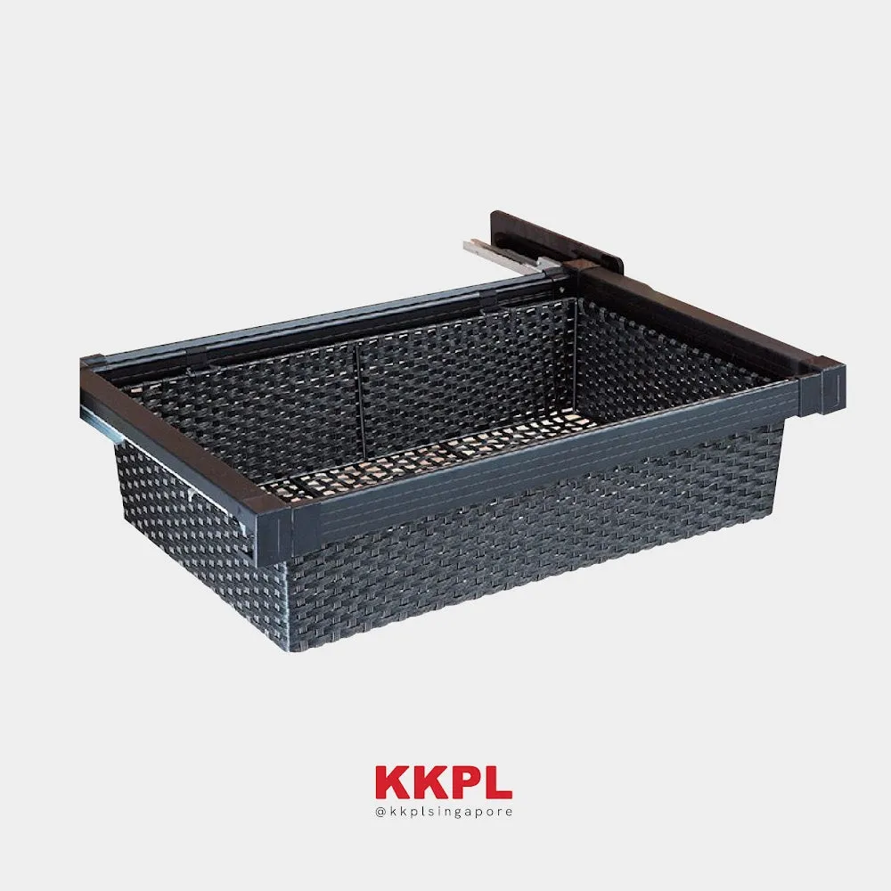 Ratten Sliding Storage Basket-Matt Black