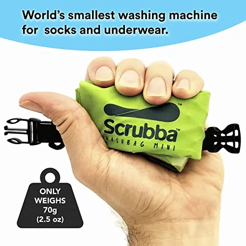 Scrubba Wash Bag MINI Ultra-Compact Washing Machine - Ideal for Travel, Camping & Hiking | Portable Washer & Dry Bag, 50% smaller than original Scrubba