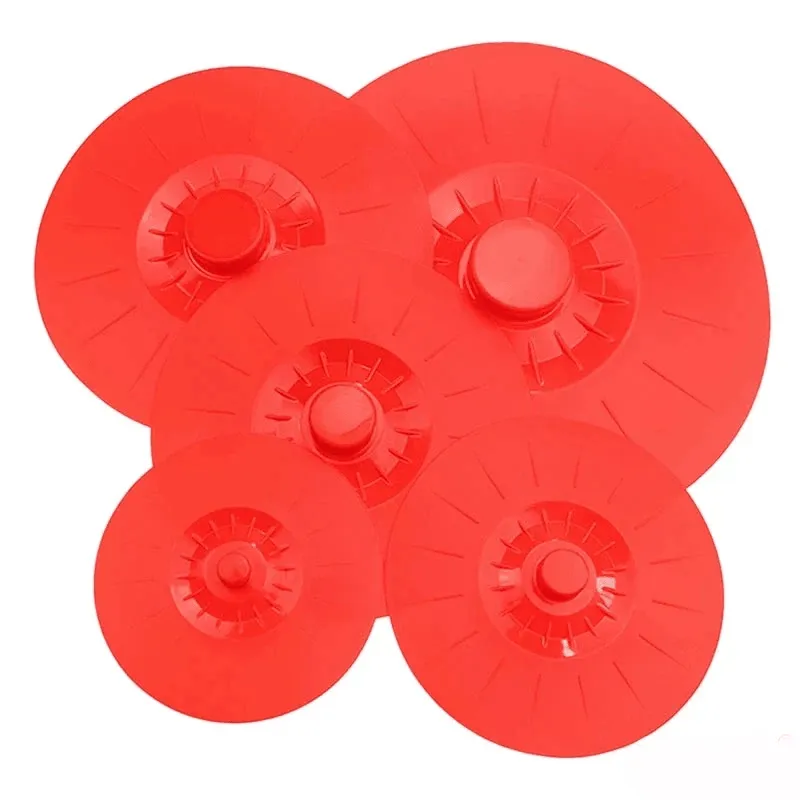 Set Of 5 Multifunctional Food Preservation Silicone Lids AMP-SIL3 RED