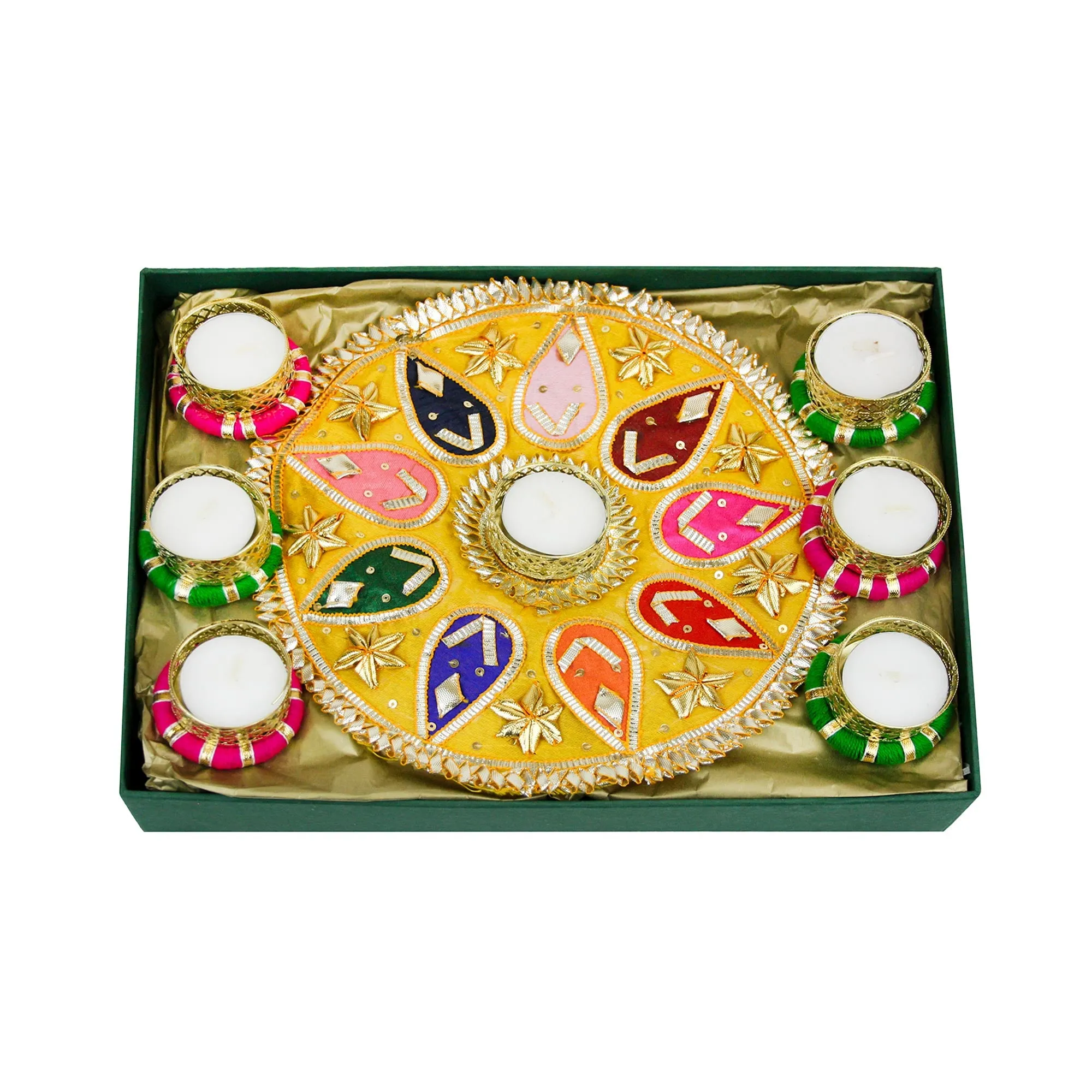 Set of 7 Traditional Gota Rangoli Gota Diya Tea Light Candles