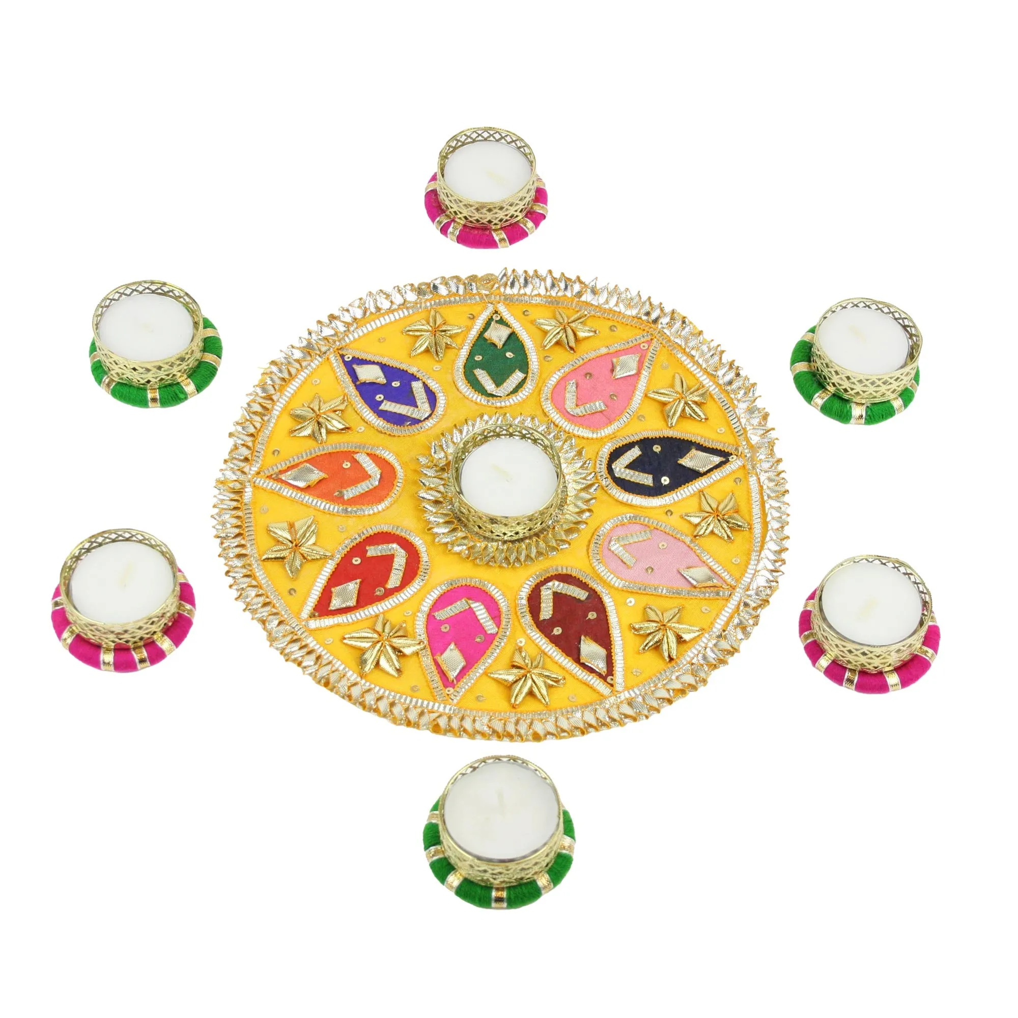 Set of 7 Traditional Gota Rangoli Gota Diya Tea Light Candles