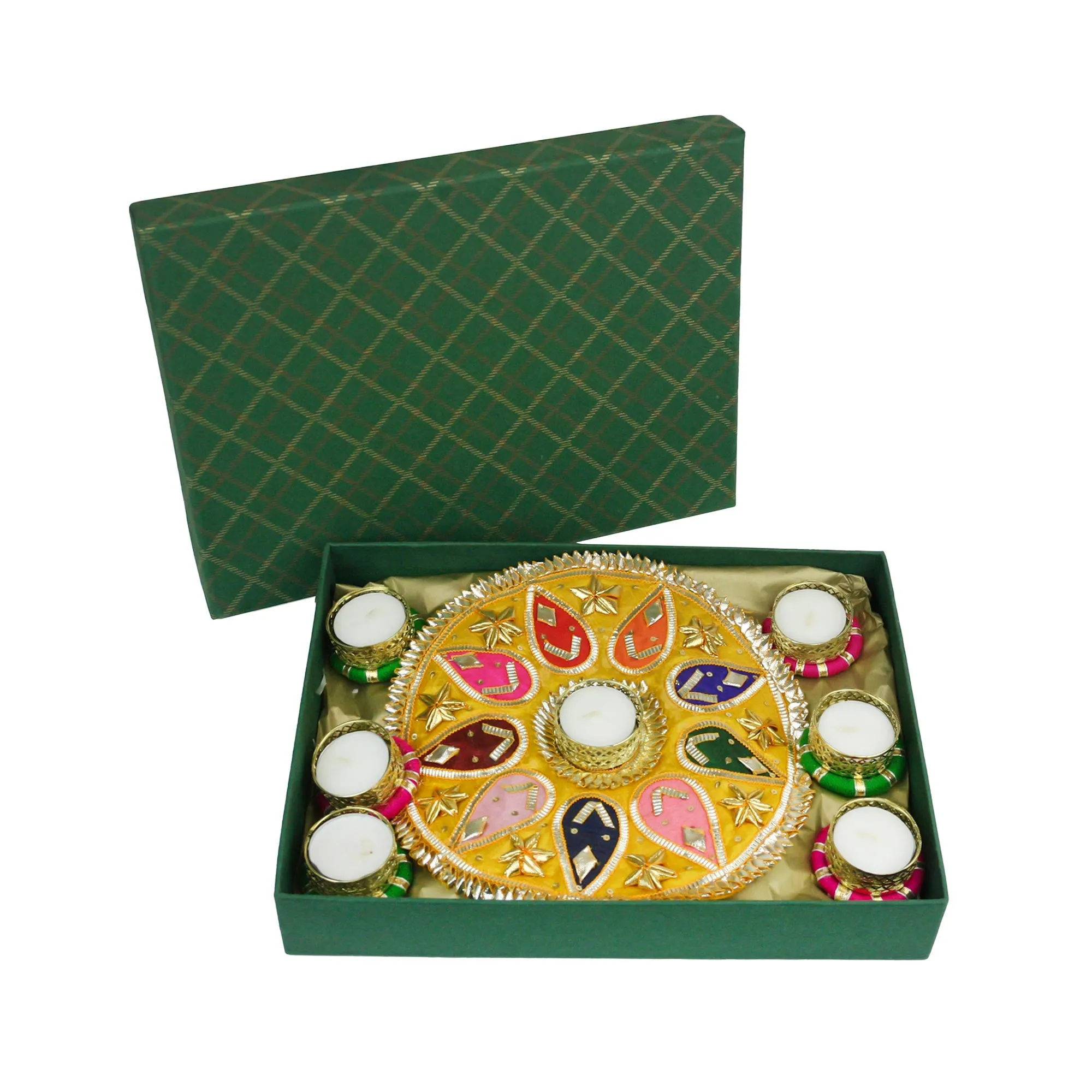 Set of 7 Traditional Gota Rangoli Gota Diya Tea Light Candles