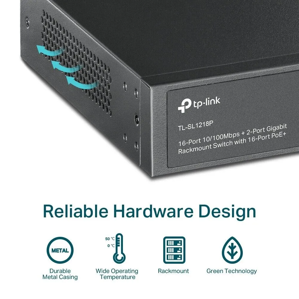 TP-Link TL-SL1218P 16-Port 10/100 Mbps   2-Port Gigabit Rackmount Switch with 16-Port PoE 