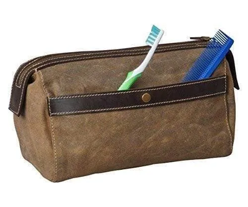 Ultimate Men's Leather Toiletry Bag: Vintage Waxed Canvas Toiletry Bag - Retro Shave Kit with Bonus Bag - Bayfield Bags