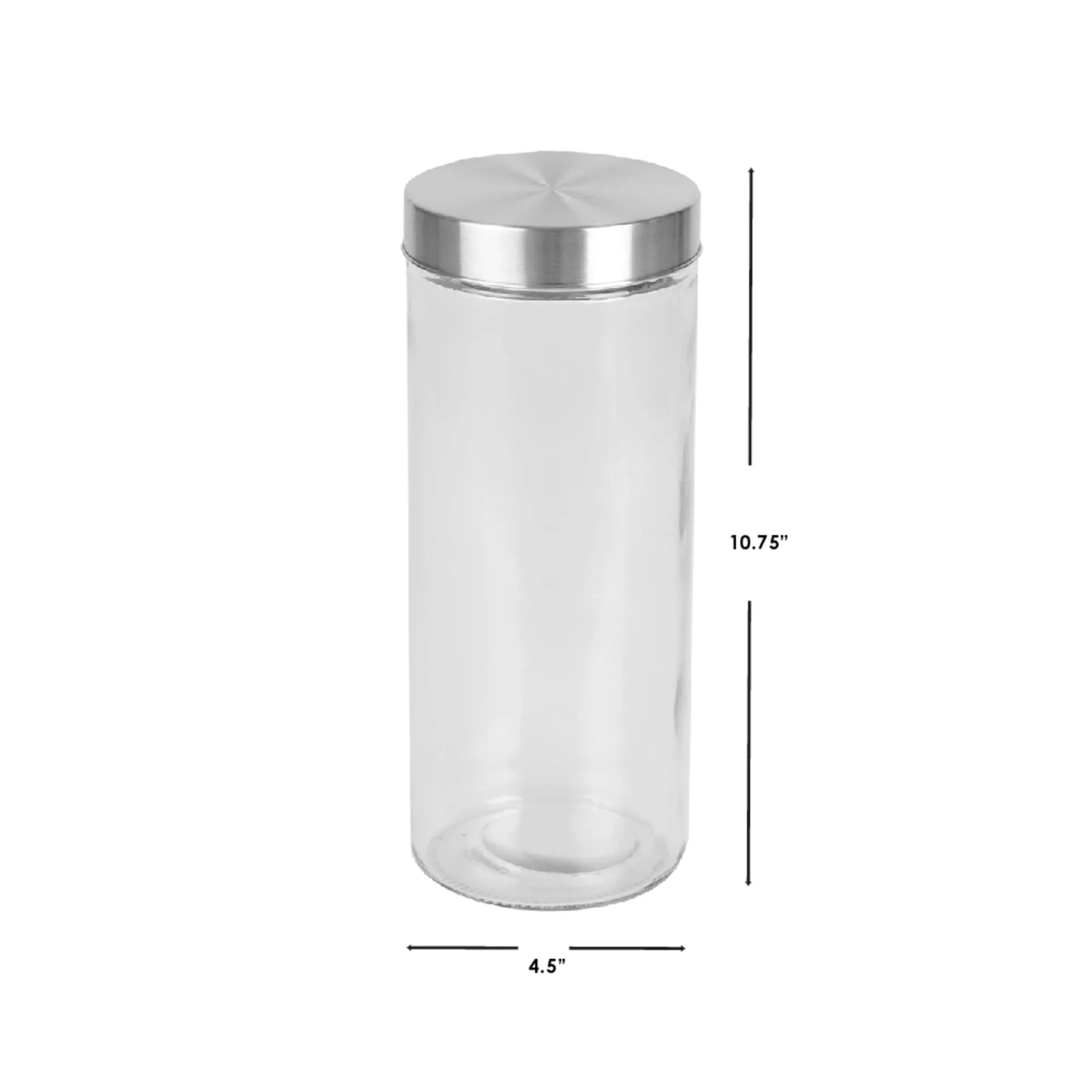 X-Large 67oz. Round Glass Canister with Air-Tight Stainless Steel Twist Top Lid, Clear