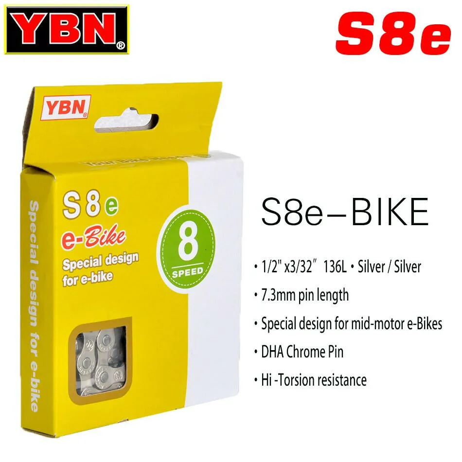 YBN E-Bike Chain 8 9 10 11 12 Speed Electric Sport Bicycle Chains 136 Links Anti-Rust E-Bike Parts With Magic Buckle for Shimano