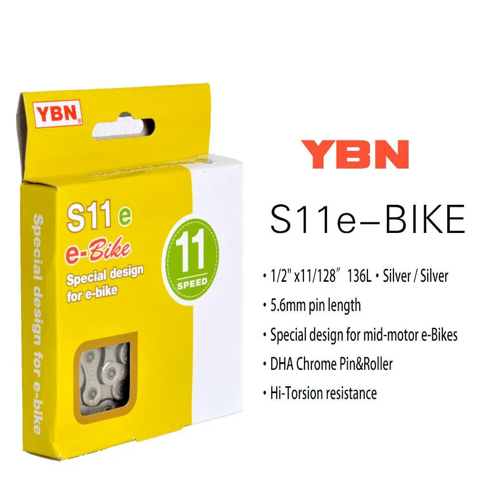 YBN E-Bike Chain 8 9 10 11 12 Speed Electric Sport Bicycle Chains 136 Links Anti-Rust E-Bike Parts With Magic Buckle for Shimano