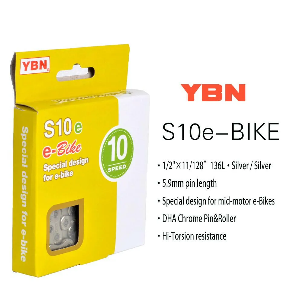 YBN E-Bike Chain 8 9 10 11 12 Speed Electric Sport Bicycle Chains 136 Links Anti-Rust E-Bike Parts With Magic Buckle for Shimano