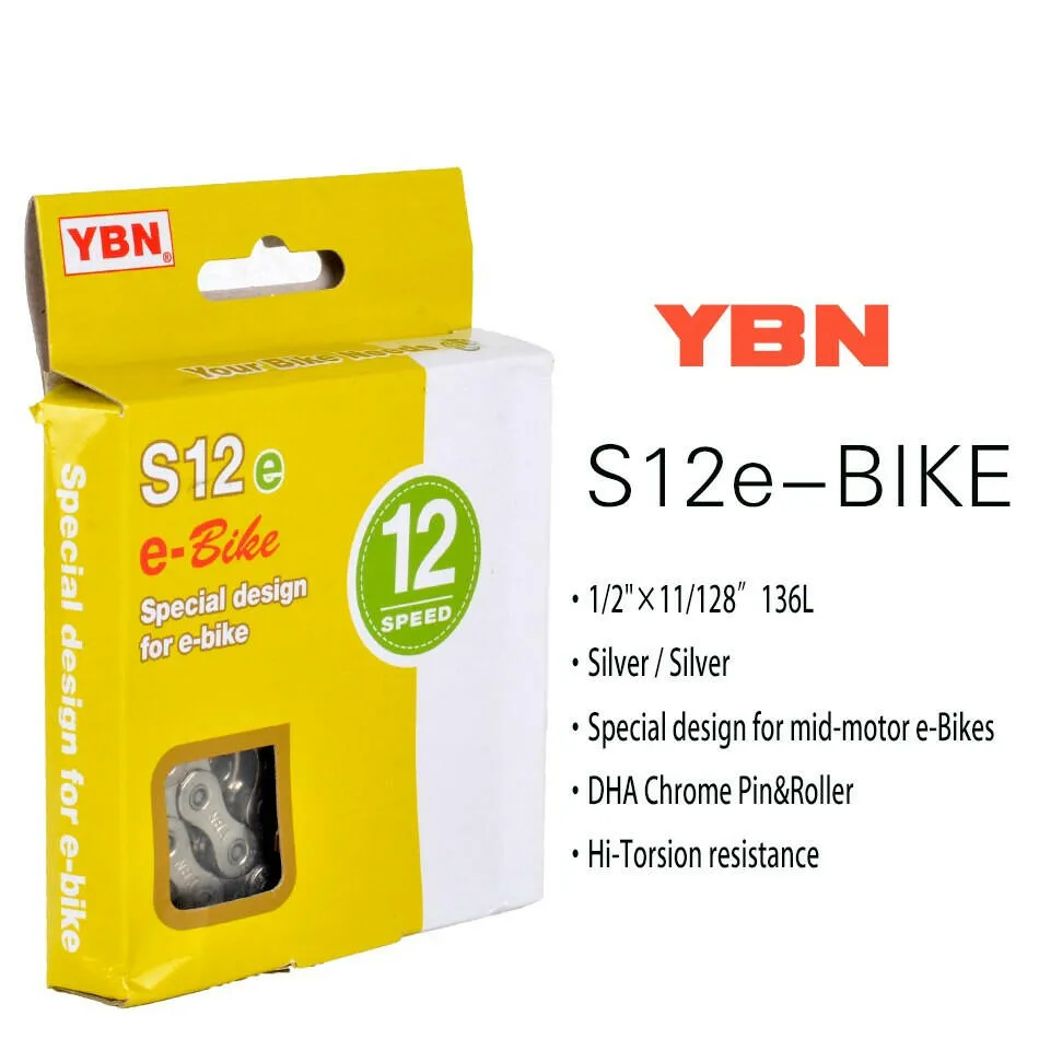 YBN E-Bike Chain 8 9 10 11 12 Speed Electric Sport Bicycle Chains 136 Links Anti-Rust E-Bike Parts With Magic Buckle for Shimano