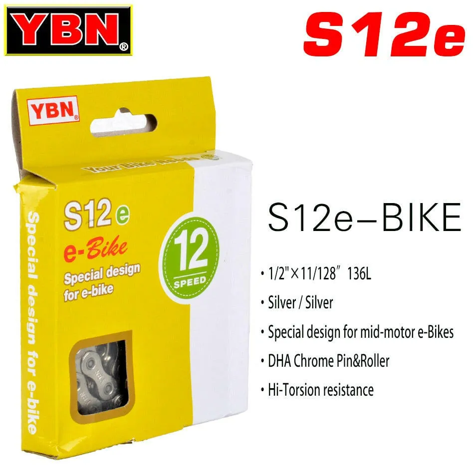 YBN E-Bike Chain 8 9 10 11 12 Speed Electric Sport Bicycle Chains 136 Links Anti-Rust E-Bike Parts With Magic Buckle for Shimano