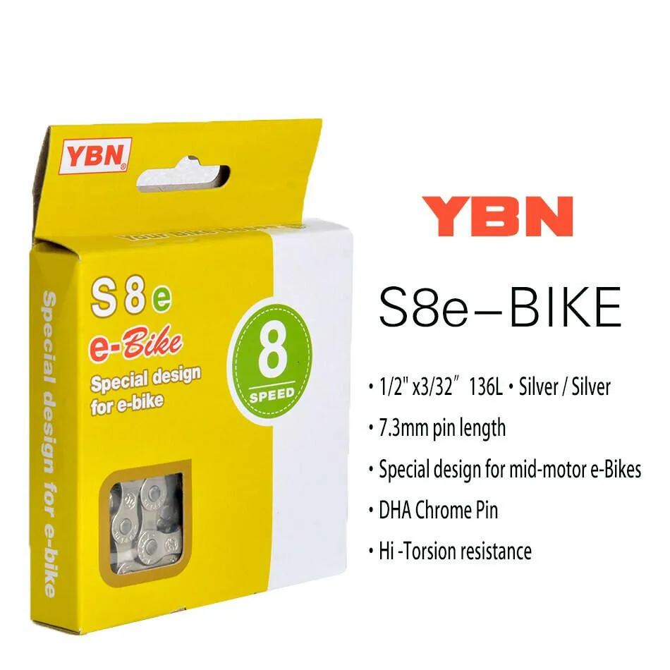 YBN E-Bike Chain 8 9 10 11 12 Speed Electric Sport Bicycle Chains 136 Links Anti-Rust E-Bike Parts With Magic Buckle for Shimano